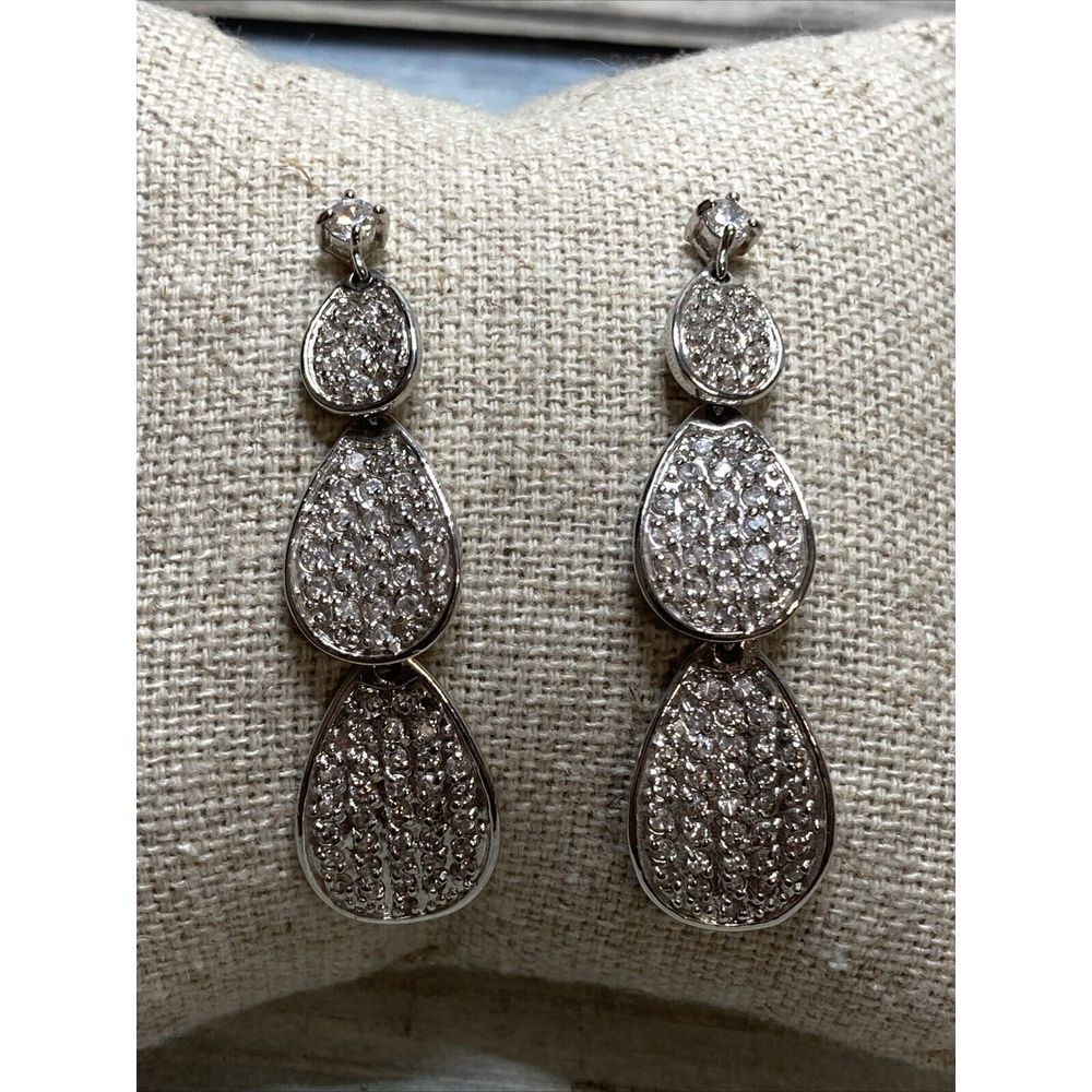 CZ‎ Teardrop Shape Crystals EARRINGS Drop Dangle Statement Silver Tone NWOT